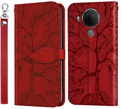 Vkooer Handyhülle für Nokia 5.4 / Nokia 3.4 Hülle PU Leder Schutzhülle Flip Brieftasche Case Cover mit Tasche Kartenfächer und Magnetschnalle Klapphülle für Nokia 5.4 (6,39 Zoll) Rot