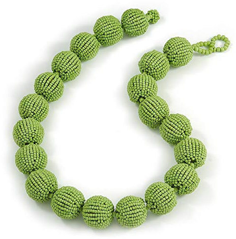 Avalaya Collana con perline di vetro verde lime, 54 cm di lunghezza, Vetro
