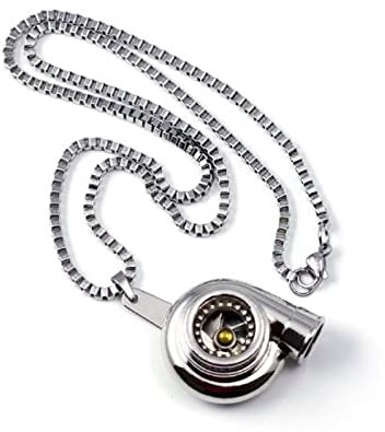 WEIYIing Mini Turbolader Halsketten Metall Autoteile Anhänger Edelstahl Halsketten Männer Drehmoment Auto Halsketten Schmuck,Turbo Silber glänzend