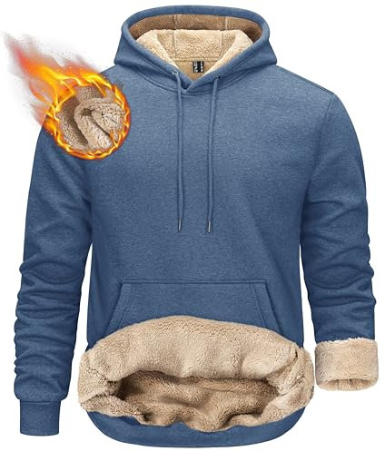 KEFITEVD Sweat Capuche Chaud Doublé Polaire Hommes Sweat Capuche Epais Hiver Veste Warm Plain Hoodie avec Poche,Bleu Gris,M