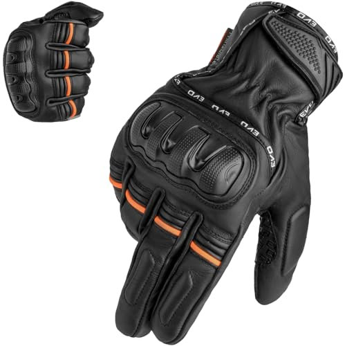 EVO Fitness Motorbike Motorcycle Gloves Thinsulate 3M Hipora Windproof Waterproof Winter All Weather Thermal Carbon Shell Fiber Knuckle Smartphone Touch Compatible (Black, XL)
