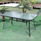 DKIEI 120x80cm Rectangle Garden Dining Table Tempered Glass Top Parasol Hole Steel Frame Outdoor Patio Balcony Black