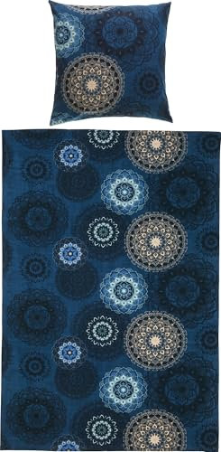 Erwin Müller Bettwäsche Mako-Satin Mandala dunkelblau Größe 80x80 cm / 155x220 cm - feinfädig, temperaturausgleichend, atmungsaktiv, 100% Baumwolle, mit Reißverschluss