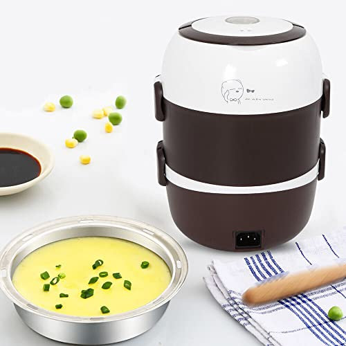 Boîte à déjeuner électrique, mini cuiseur à riz, chauffage portable, boîte à lunch, cuiseur vapeur, 3 couches, pot intérieur en acier inoxydable 2 l