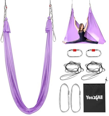 Yes4All CHSH Aerial Yoga Hammock 5.5 Yards, 198 Inches Height Aerial Silks, Yoga Trapeze Increasing Strength (Lavender)