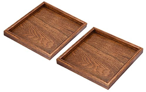 PATIKIL Madera Servir Bandeja 9 Pulgadas, 2 Paquete Cuadrado Decorativo Plato para Hogar Decoración Cocina Mesa Portavelas, Marrón