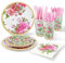 fanquare Servizio da tavola per feste floreali 124 pezzi Set di stoviglie per feste riciclabili per anniversario di matrimonio Baby Shower 16 ospiti
