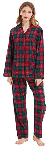 kolipajam Ensemble de pyjama en flanelle 100 % coton teint en fil - Pyjama confortable à manches longues pour l'hiver, Vert et rouge à carreaux, M