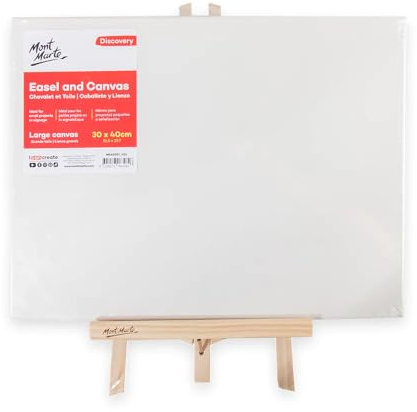 Mont Marte Tischstaffelei mit Leinwand 30x40cm – Kompakte Staffelei aus Kiefernholz – Holzstaffelei mit Keilrahmen zum Malen