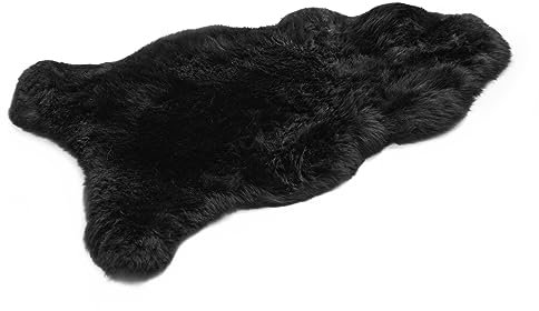HOME LAMB Lammfell Schwarz 90-100 cm - Weich Schaffell Echt - Natürliche Teppich Wohnzimmer - Flauschig - Deko Fell Schlafzimmer - Naturfell