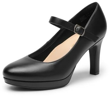 DREAM PAIRS Women's Pumps Close Toe Classic High Heels Round Toe Comfortable Low Platform Mary Jane Dress Shoes,Size 9,Black,SDPU2425W