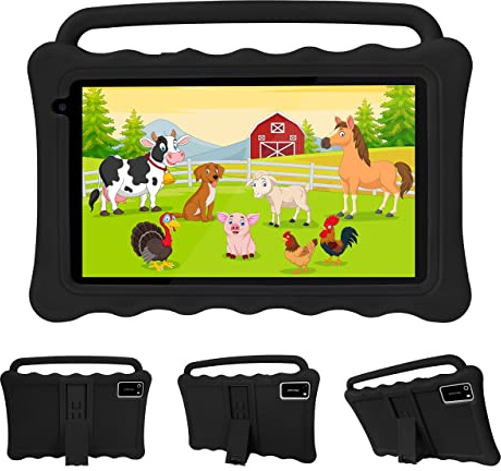 BYYBUO Kids Tablet, 7 Inch Android 12.0 GO Tablet for Kids, 1920 * 1200 Full HD Eye Protection Screen Toddler Tablets with Shockproof Case, Parental Control 7 Colors (Black)