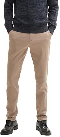 TOM TAILOR Herren Slim Fit Chino Hose aus Stretch Piqué mit Gürtel, 36161 - Beige Zig Zag Structure, 38/32