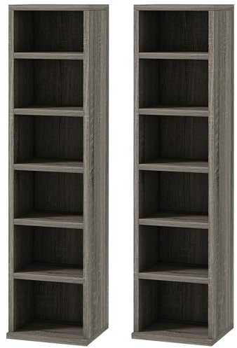 HOMCOM 204 CD Media Display Shelf Unit Set of 2 Blu-Ray Tower Rack w/Adjustable Shelves Bookcase Storage Organiser, Mocha Wood Effect