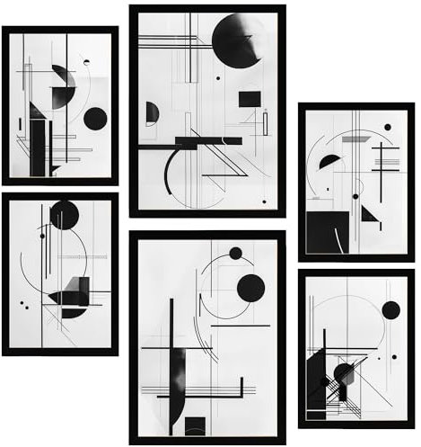 Nacnic 6er-Set Bauhaus-Schwarz-Weiß-Linien und -Formen Gerahmtes Poster mit Design-Illustrationen zur Dekoration der Wände Ihres Zuhause im A3 A4 Schwarzer Rahmen