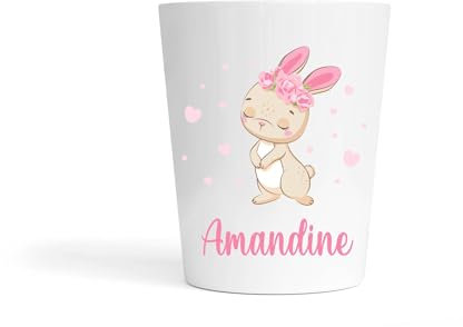 Gobelet Enfant Personnalisé – Incassable en Polymère – Motif Petit Lapin Rose de Pâques + Prénom – Idéal École, Bébé, Enfant, Cadeau Pâques