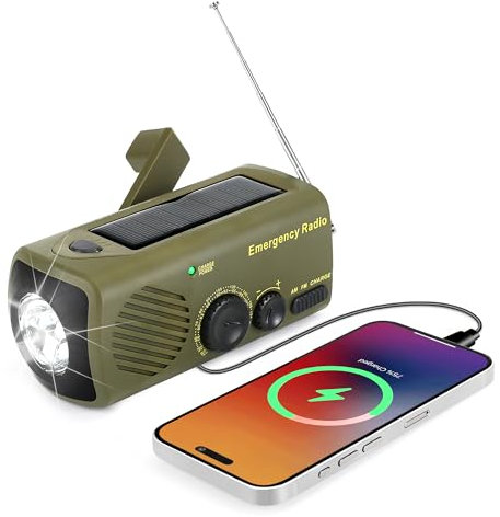 URPRO Emergency Solar Radio, Portable Hand Crank Radio with AM/FM, 3000 mAh Rechargeable Power Bank, SOS Alarm, LED Torch Dynamo Radio, USB Mobile Phone Charger for Outdoor Camping and Hiking