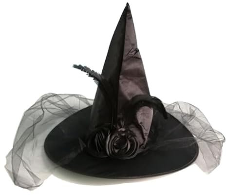 DERAYEE Hexenhut Halloween, Schwarze Hexenhut,Hexen Kostüm Zubehör, Karnevalshut, Reite Krempe Spitzhut für Damen Karneval Cosplay party Halloween Festival