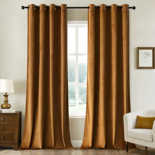 Woaboy Samtvorhänge Verdunkelungsvorhang Gardinen Samt mit Ösen Blickdicht für Wohnzimmer Blackout Curtains Thermovorhang Schalldämmend Schlafzimmer 2er Set 140x245cm (B x H) Braun