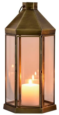 Marrakesch Vintage Deko Windlicht Laterne 29cm groß Gold antik aus Metall & Glas | Teelichthalter als Tischdeko Wohnzimmer | Kerzenhalter Windlichter Arada als Balkon Terrasse & Garten Aesthetic Deko