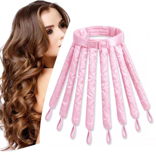 No Heat Hair Curler Stirnband für langes Haar, Satin Heatless Curling Rod mit verstellbarem Gurt über Nacht No Heat Curling Roller für Frauen und Mädchen Wellen und Locken (Rosa)