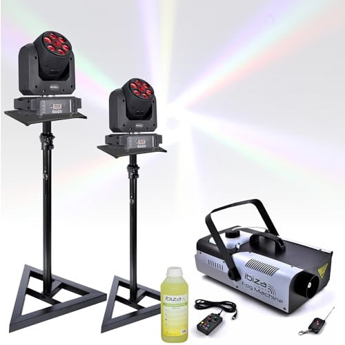 Ibiza - Pack de 2 Lyres DMX LED RGB E-BEEDREAM100 Ibiza Light 100W - 2 pieds Supports SST02 - Machine Fumée 1200W - Anniversaire Dj Pro