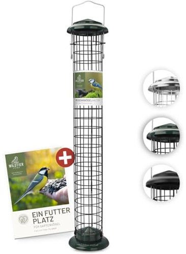 wildtier liebe Meisenknödelhalter 52cm, Grün - Vogelfutterspender aus rostfreiem Metall, Vogel Futterstation, Futtersäule, Wildvögel Futtersilo, ganzjährige Fütterung