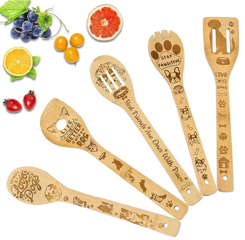 TICKLELY Einweihungsgeschenk - Antihaftbeschichtete Apartment-Kochlöffel, funktionales Set von 5 Holzlöffeln inklusive geschlitzter Holzlöffel, Holzspatel, runde Gabeln und mehr