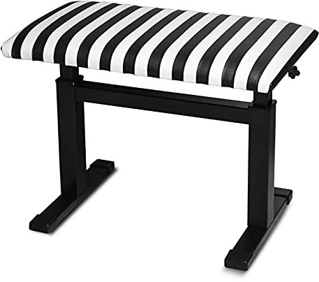 dmartN Klavierhocker aus Kunstleder, höhenverstellbar, Klavierbank, Keyboardhocker mit gepolstertem Kissen in Schwarz und Weiß, Streifen, 65 x 34 x 47–57 cm
