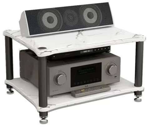 ZIUSFAC 2/3/4-stufiges Audio-Ständer HiFi-Medienständer Multifunktionale-Audioständer Eckregal Record Player Stand Audio-Rack HiFi Regal Audio-Turm Marmorierte Textur(White,2 Tier)