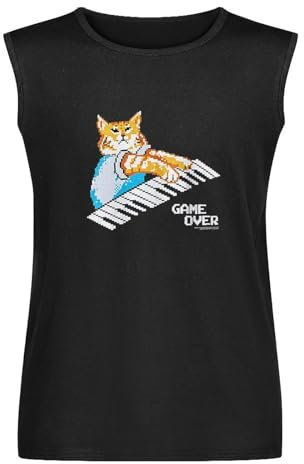 Kenneth Morgan Game Over Keyboard Cat Fun The It Crowd Popular Tv Show Men's Sleeveless T-Shirt Black Vest Tank Unisex Mens Tees L