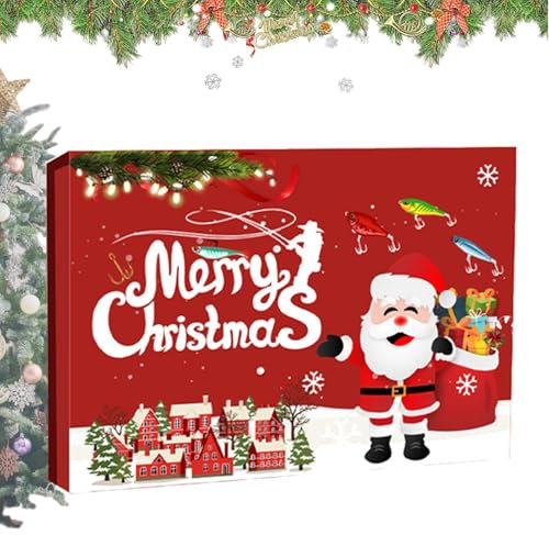 Foway Angelköder-Adventskalender,Angel-Adventskalender 2024 - Weihnachts-Countdown-Adventskalender Angeln - 2024 Adventskalender Angel-Weihnachts-Countdown-Angelköder-Set für Teenager-