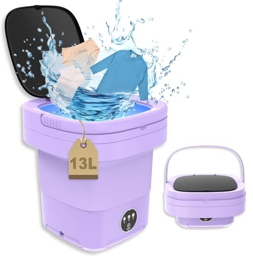 Lavatrice Portatile, 13L 2kg 2 in 1 Lavatrice Piccola, Lavatrice Portatile con Centrifuga, Adatto per Campeggio, Viaggi, Bucato,Biancheria Intima, Calzini, Hotel, RV, Viola