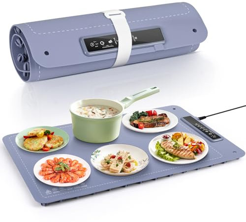 Euakee Bandeja Calentamiento Eléctrico, Calentador de Comida Regulable de 40°C a 100°C, con Temporizador de 1/3/5 Horas, para Bufés, Familia, Fiestas, Eventos, Oficina, 61 x 40 x 2.4cm (01)