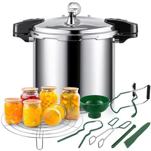 Kritkin 24qt Pressure Cooker for Canning Pressure Canner Supplies Kit, 6 Canning Supplies Stainless Steel Steam Rack Gauge, Silver