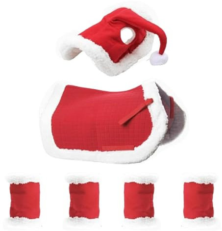 itrimaka Weihnachts-Pferdegeschirr, Weihnachts-Pferdekostüm - Winterweiches Pferdekostüm,Pferde-Weihnachtskostüm, Pferde-Beinwickel, Satteldecke, Weihnachtsmütze für Pferde-Winterurlaub