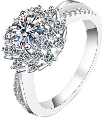BCughia Verlobungsring 585 Gold Diamant, Damen 14 Karat Weißgold Blume Ring mit Labor Diamant 1ct Eheringe Hochzeit Ringe Größe 49 (15.6)