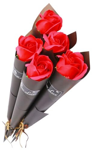 DHWEKU 5 mazzo di rose finte fiori di seta artificiali fiori di rosa finto fiore lunghi steli bouquet fiori finti per decorazioni per organizzare matrimoni centrotavola festa casa(Rosso)