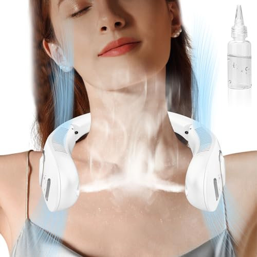 Ventilateur Cou,Casquette Ventilateur Brumisateur Portable Pliable USB Ventilateurs Sans Pale Silencieux 5 Vitesses,Ventilateurs Nuque Eau avec Affichage LED,Idee Cadeau Pour Enfants Adultes Blanc