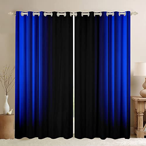 Loussiesd Geometrische Abstrakte Ombre Fenstervorhang 245x140cm für Schlafzimmer Wohnzimmer Kinder Teens Dunkelblau und Schwarz gestreifte Vorhänge Dekor Moderne Mode Blickdichte Vorhänge Gardinen