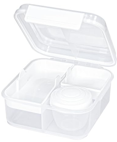 EASYLOCK 1250ML Bento Lunch Box with Compartments Salad Boxes for Lunch with Dressing Container Sandwich Box Square Bento Box for School Office Picnic (White)