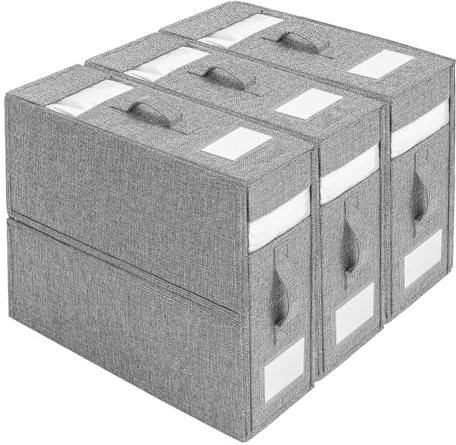 Dimoxii 3-Pack Bed Sheet Storage Organizers, Foldable Bedding Box for Duvet Covers with Labeling Cards, Closet Linen Storage Bag for King/Queen Size with Zippers & Clear Window (Grey)