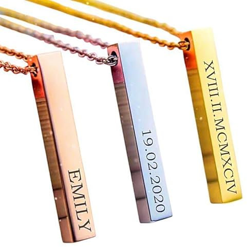 Generico Collana Unisex Personalizzabile con Incisione – Ciondolo Rettangolare in Acciaio Inossidabile – Frasi Motivazionali o Testo a Scelta – Colori Oro, Argento, Oro Rosa, Nero (Argento)