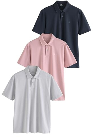 NEXT Herren Poloshirts aus Jersey im 3er-Pack Navy/Grey/Pink 3XL