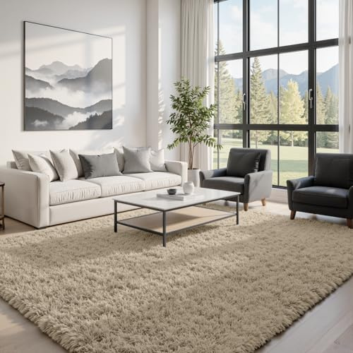 8x10 Area Rugs for Living Room Rug: Soft Fluffy Shag Gray Camel Rugs for Bedroom, Non-Slip Large Fuzzy Plush Rug Indoor Floor Carpet for Nursery Kids Boys Girl Room, Dorms, Playroom, Modern Home Decor