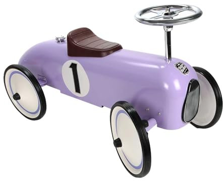 Rutschauto für Kleinkinder mit Richtungslenkrad, Rutschauto im Vintage-Design aus Metall, Räder gummibereift, Sitz nach hinten verstellbar, bis max. 20 kg (Lila)