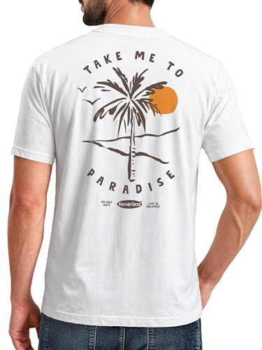 Neverless® Herren T-Shirt Backprint Palmen Aufdruck Sommer Grafikshirt Urlaub Strand Fashion Streetstyle Printshirt Baumwolle