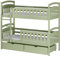 Hochbett 90x200 cm Etagenbett mit zwei Matratze und Schubladen, Lattenrost, Rausfallschutz, umbaubar in zwei Einzelbetten, aus Vollholz massiv in Olivgrün, Funktionsbett | von 4. bis 18. Lebensjahr