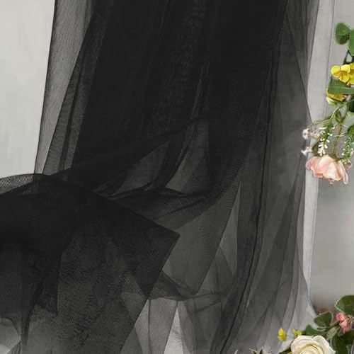 YNNHUDEEP Tüllstoff Schwarz Organza Stoffe, 3 m x 160 cm, Tüll Meterware | für DIY Tisch Party Torbogen Hochzeit Decoration Tüllrock Schleier