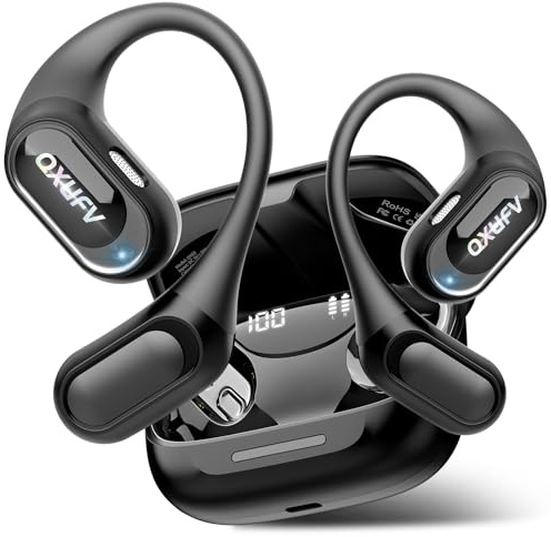 Open Ear Kopfhörer Bluetooth 5.4, kopfhörer kabellos bluetooth mit Mikrofon, 48Std Spielzeit ohrhörer bluetooth, Fester Halt, HiFi-Sound, Klare Anrufe, IPX7 Sport kopfhörer für Workout/Laufen, Schwarz